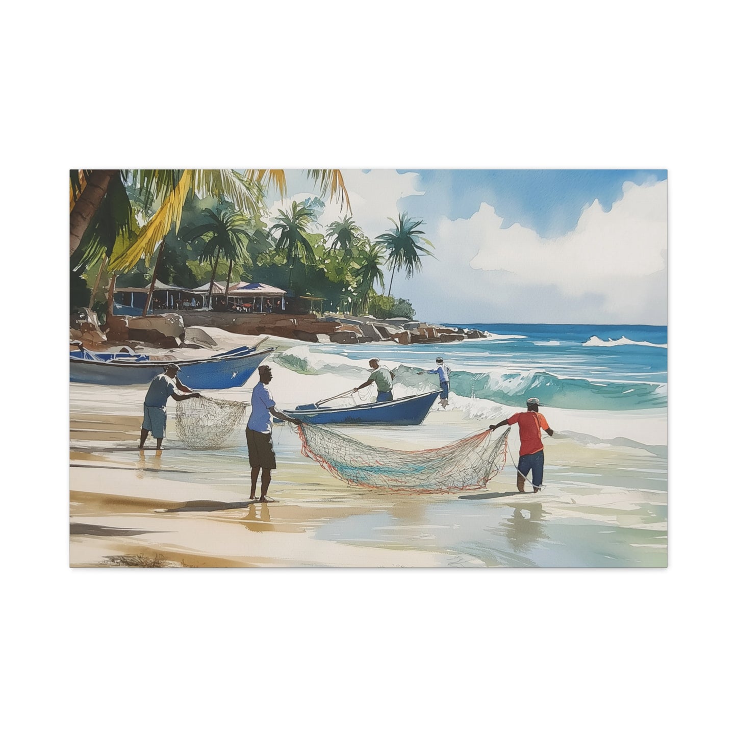 Tobago fishermen "Pulling Seine"- Matte Canvas, Stretched, 1.25"