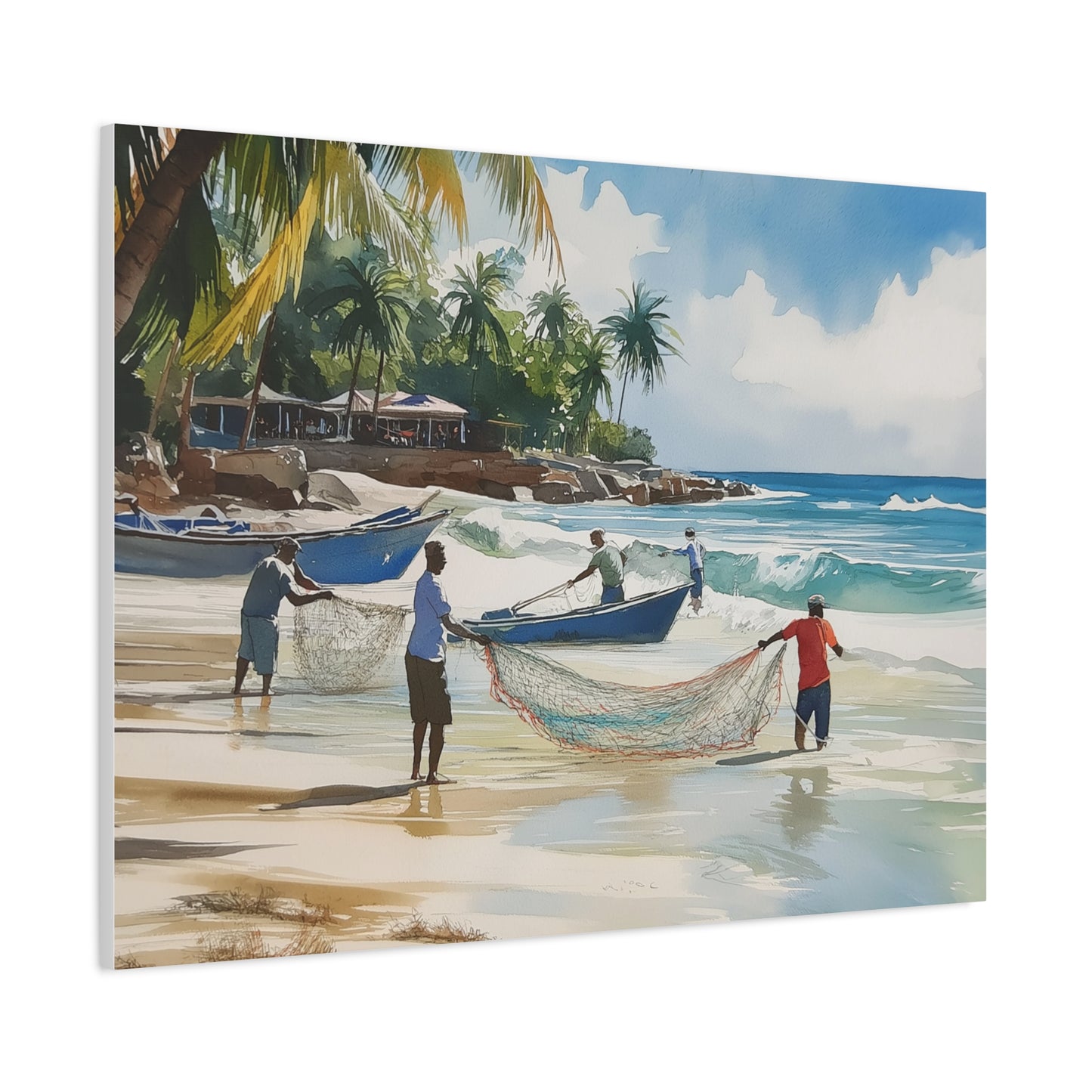 Tobago fishermen "Pulling Seine"- Matte Canvas, Stretched, 1.25"