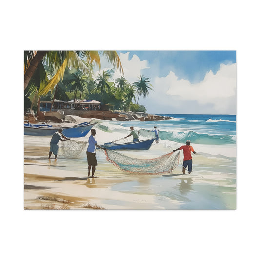 Tobago fishermen "Pulling Seine"- Matte Canvas, Stretched, 1.25"