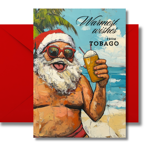 Christmas Card- Santa in Tobago. Warmest wishes from Tobago greeting card